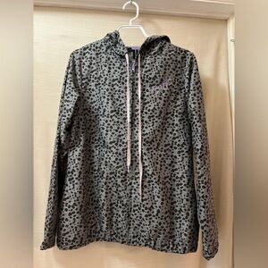 Von zipper leopard women’s jacket size 12 drawstring hood zip up stretchy cuffs